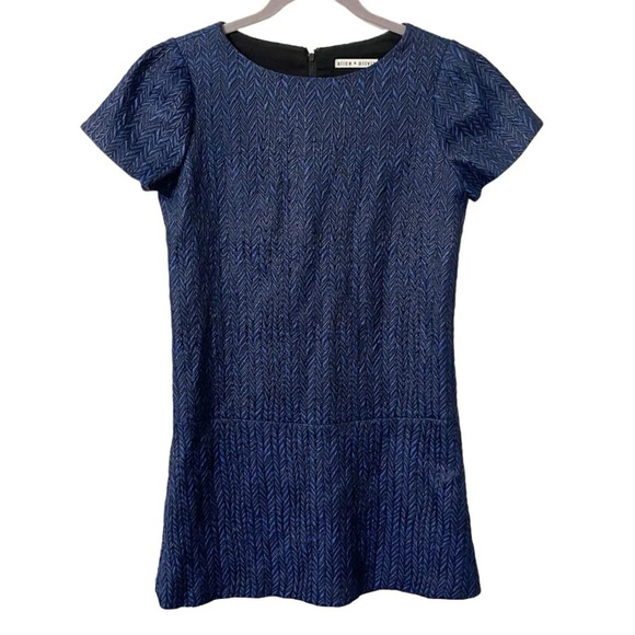 Alice & Olivia Dress Women's 6 Liv Blue Herringbone Jacquard Drop Waist Party - Picture 2 of 9